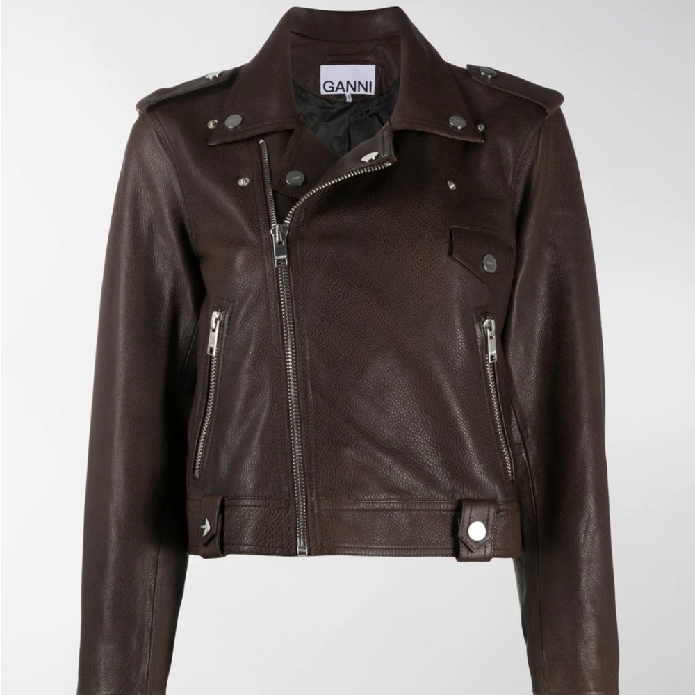 Ganni chocolate brown cropped bike jacket . Size 8 us. Brand new - Picture 1 of 1